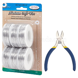BENECREAT Round Aluminum Wire, with Iron Side Cutting Pliers, Silver, 17 Gauge, 1.2mm, 16m/roll, 6 rolls(AW-BC0003-31A-1.2mm)