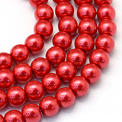 Baking Painted Pearlized Glass Pearl Round Bead Strands, Crimson, 10~11mm, Hole: 1.5mm, about 85pcs/strand, 31.4 inch(X-HY-Q003-10mm-74)