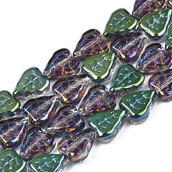 Electroplate Glass Beads Strands, Half Plated, Leaf, Green Plated, 10x8x4mm, Hole: 0.9mm, about 58~66pcs/strand, 21.65 inch~ 24.80 inch(55~63cm)(X-EGLA-S188-16-C03)