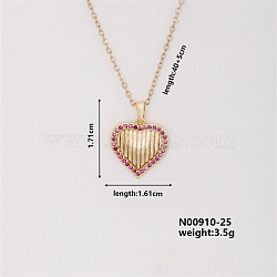 Vintage Heart-shaped Brass Micro Pave Old Rose Cubic Zirconia Pendant Necklaces, Cable Chain Necklaces for Women, Golden, 15.75 inch(400mm)(FH1361-1)