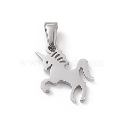304 Stainless Steel Charms, Laser Cut, Unicorn Charms, Stainless Steel Color, 14.5x14x1mm, Hole: 2.5x5mm(STAS-G284-22P)