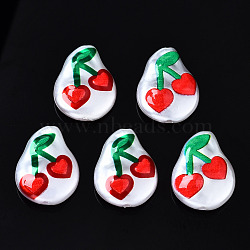 3D Printed ABS Plastic Imitation Pearl Beads, Teardrop with Cherry, Red, 19.5x15x6mm, Hole: 0.8~1.2mm(KY-S168-005)