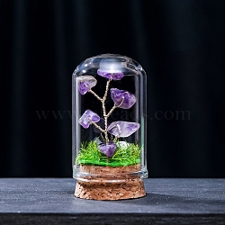 Natural Amethyst Display Decorations, Miniature Plants, with Glass Cloche Bell Jar Terrarium and Cork Base, Tree, 30x57mm(G-PW0004-25H)