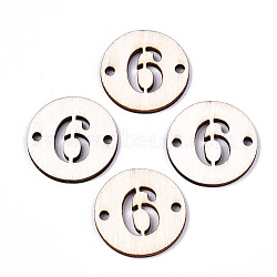 Unfinished Natural Poplar Wood Links Connectors, Laser Cut, Flat Round with Number, Num.6, 29.5x2.5mm, Hole: 2.5mm(WOOD-S045-138B-6)