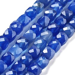 Natural Blue Agate Beads Strands, Dyed & Heated, Faceted, Cube, 6.5~7x6.5~7x6.5~7mm, Hole: 1mm, about 61~62pcs/strand, 15.47~15.67 inch(39.3~39.8cm)(G-C179-B22-01)