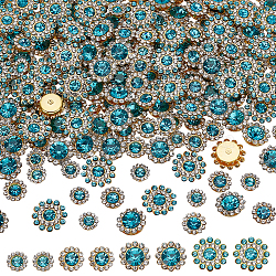 200Pcs 4 Styles Flower Alloy Glass Sew on Rhinestone, Transparent Multi-Strand Links, Golden, Aquamarine, 7.5~13.5x4~6mm, 50pcs/style(FIND-FG0004-45)