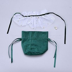 Velvet Jewelry Drawstring Gift Bags, with Plastic Imitation Pearl & Star Yarn Skirt Design, Wedding Favor Candy Bags, Dark Green, 14.2x14.9x0.4cm(TP-M001-01B)