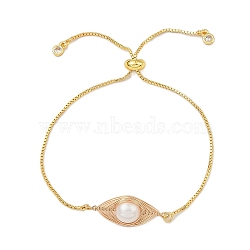 Natural Cultured Freshwater Pearl Slider Bracelets, with Brass Chain, Horse Eye, Light Gold, Inner Diameter: 2-3/8~2-7/8 inch(6.1~6.3cm)(BJEW-JB11215)