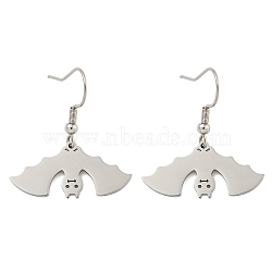 Non-Tarnish Halloween Theme 304 Stainless Steel Dangle Earrings for Women, Bat, Stainless Steel Color, 30x27mm(EJEW-F338-05P)