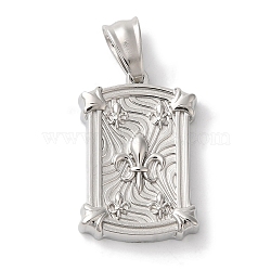 Non-Tarnish 304 Stainless Steel Pendants, Rectangle with Fleur De Lis Charm, Stainless Steel Color, 29x19x3.5mm, Hole: 8.5x4.5mm(STAS-Z075-11P)