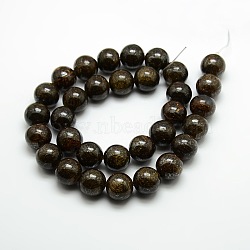 Round Natural Bronzite Beads Strands, Coffee, 12mm, Hole: 1mm; about 32pcs/strand, 15.3 inches(G-P059D-01)