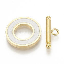 201 Stainless Steel Toggle Clasps, with Enamel, Ring, Golden, WhiteSmoke, Ring: 19.5x2mm, Inner Diameter: 10mm, Bar: 21x7x3mm, Hole: 2mm(X-STAS-T037-06C-G)