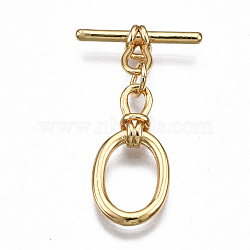 Brass Toggle Clasps, Nickel Free, Oval, Real 18K Gold Plated, 30mm long, Bar: 17x9x3mm, hole: 3.5x2mm, Jump Ring: 5x1mm, Inner Diameter: 3mm, Oval: 20x10x3mm, Hole: 3.5x2mm(KK-T063-98G-NF)
