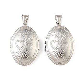 316 Stainless Steel Locket Pendants, Oval with Heart Charm, with 304 Stainless Steel Snap on Bails, Stainless Steel Color, 42.5x27x10mm, Hole: 8x4mm, Inner Diameter: 29x18mm