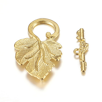 Alloy Toggle Clasps, Cadmium Free & Lead Free, Leaf, Golden, Toggle: 36x22x4.5mm, Hole: 1.5mm, Bar: 24x7x4.5mm