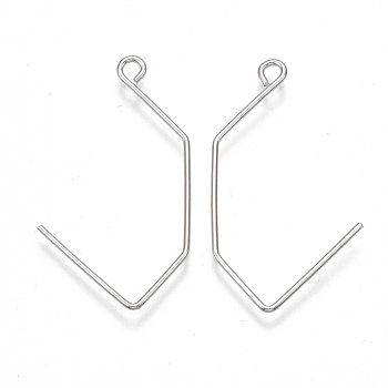 Brass Earring Hooks, with Horizontal Loop, Nickel Free, Real Platinum Plated, 32.5x17.5x0.8mm, Hole: 1.8mm, 20 Gauge, Pin: 0.8mm
