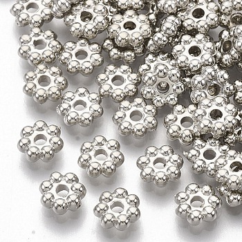 Plating ABS Plastic Spacer Beads, Flower, Platinum Plated, 6x2.5mm, Hole: 1.5mm