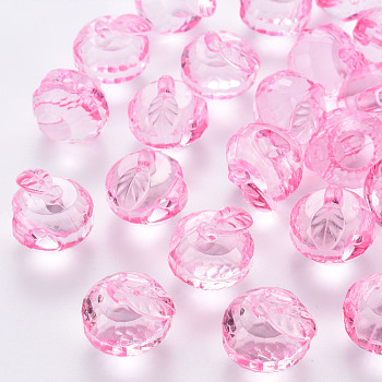 Transparent Acrylic Pendants, Faceted, 3D Apple, Pearl Pink, 17.5x19x18mm, Hole: 2mm, about 173pcs/500g
