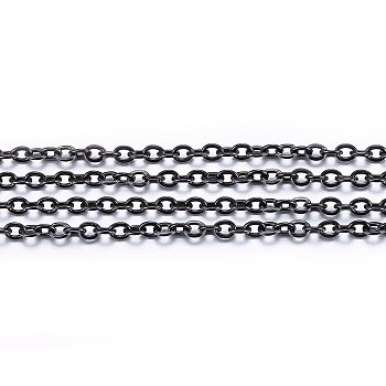 Handmade 304 Stainless Steel Cable Chains, Soldered, with Spool, Flat Oval, Electrophoresis Black, 2.5x2x0.5mm, about 32.8 Feet(10m)/roll