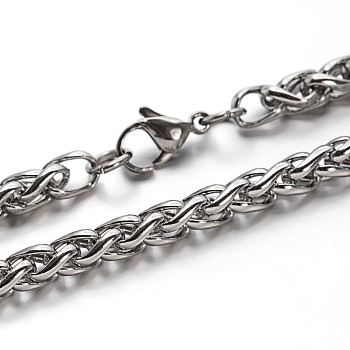 Great 304 Stainless Steel Wheat Chain Necklaces, with Lobster Clasps, Stainless Steel Color, 23.7 inch(60.2cm)