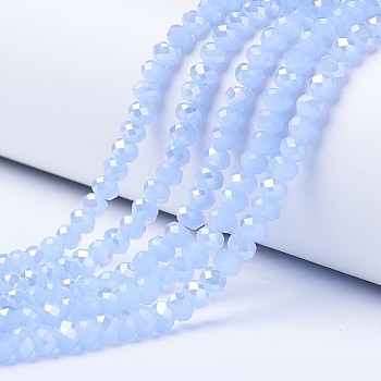 Electroplate Glass Beads Strands, Imitation Jade Beads, AB Color Plated, Faceted, Rondelle, Light Sky Blue, 3x2mm, Hole: 0.8mm, about 145~150pcs/strand, 34~35cm