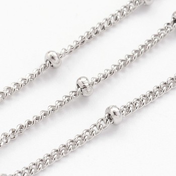 304 Stainless Steel Twisted Chains, Curb Chains, Soldered, Satellite Chains, with Spool, Rondelle Beads, Stainless Steel Color, 2x1mm, about 32.8 Feet(10m)/roll