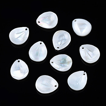 Natural Freshwater Shell Pendants, Petaline, White, 12x10x2mm, Hole: 1mm