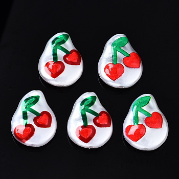3D Printed ABS Plastic Imitation Pearl Beads, Teardrop with Cherry, Red, 19.5x15x6mm, Hole: 0.8~1.2mm