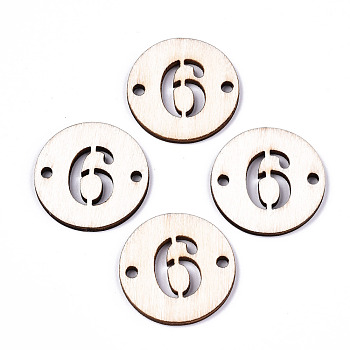 Unfinished Natural Poplar Wood Links Connectors, Laser Cut, Flat Round with Number, Num.6, 29.5x2.5mm, Hole: 2.5mm