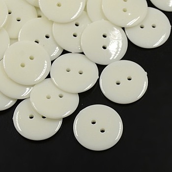 Acrylic Sewing Buttons, Plastic Buttons for Costume Design, 2-Hole, Dyed, Flat Round, White, 17x2mm, Hole: 1mm
