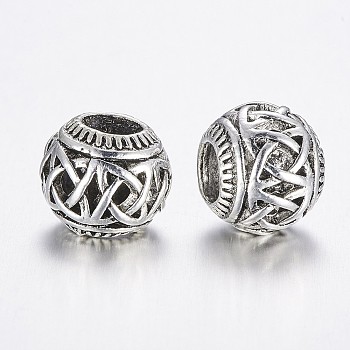 Alloy European Beads, Rondelle, Large Hole Beads, Antique Silver, 10.5x9mm, Hole: 5mm