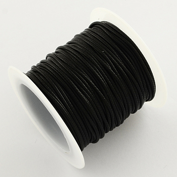 Korean Waxed Polyester Cords, Black, 1mm, about 10.93 yards(10m)/roll, 25rolls/bag