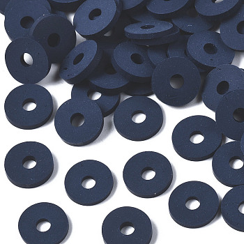Eco-Friendly Handmade Polymer Clay Beads, Disc/Flat Round, Heishi Beads, Prussian Blue, 8x0.5~1mm, Hole: 2mm, about 13000pcs/1000g