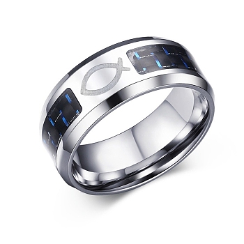 Stainless Steel Ring, Wide Band Rings for Men, Fish, US Size 10, 8mm, Inner Diameter: 19.8mm