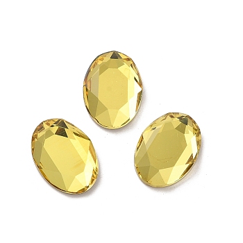 Glass Rhinestone Cabochons, Flat Back & Back Plated, Faceted, Oval, Citrine, 14x10x3.5mm