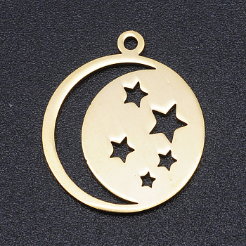 201 Stainless Steel Laser Cut Pendants, Star with Moon, Golden, 20.5x18x1mm, Hole: 1.4mm
