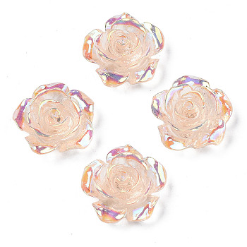 Transparent Resin Cabochons, AB Color Plated, Rose Flower, PeachPuff, 15x14x6mm