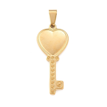 Ion Plating(IP) 304 Stainless Steel Pendant Rhinestone Settings, Heart Key, Golden, Fit For 1.8~3mm Rhinestone, 45x19x2.5mm, Hole: 4x8mm