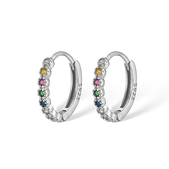 Rhodium Plated 925 Sterling Silver Micro Pave Colorful Cubic Zirconia Hoop Earrings, with S925 Stamp, Platinum, 12mm