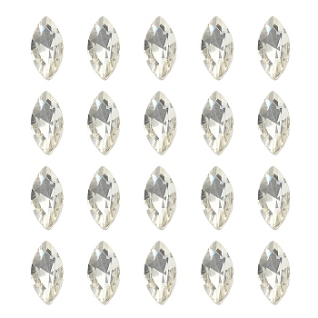 20Pcs Pointed Back Glass Rhinestone Cabochons, Faceted, Horse Eye, Crystal, 10x5x3mm