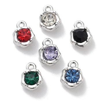 Rack Plating Alloy Rhinestone Charms, Lead Free & Cadmium Free & Nickel Free, Flower, Mixed Color, Platinum, 10x7.5x4.5mm, Hole: 1.2mm