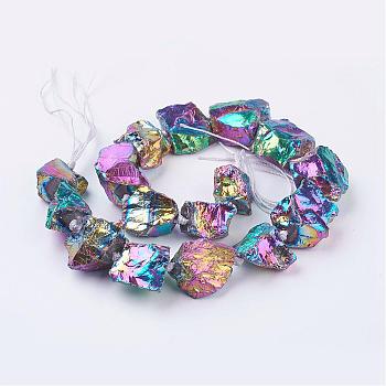 Electroplated Natural Quartz Crystal Bead Strands, Nuggets, Multi-color Plated, 18~25x20~28x10~20mm, Hole: 2mm, about 16pcs/strand, 16.5 inch