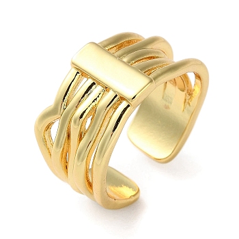 Rack Plating Brass Open Cuff Rings, Hollow, Cadmium Free & Lead Free, Real 18K Gold Plated, US Size 6 3/4(17.1mm)