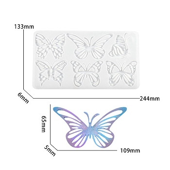 DIY Butterfly Pendants Silicone Molds, Resin Casting Molds, For UV Resin, Epoxy Resin Jewelry Making, White, 133x244x6mm