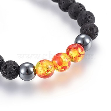 Natural Lava Rock and Non-Magnetic Synthetic Hematite Beads Braided Bead Bracelets(BJEW-JB03975-06)-2