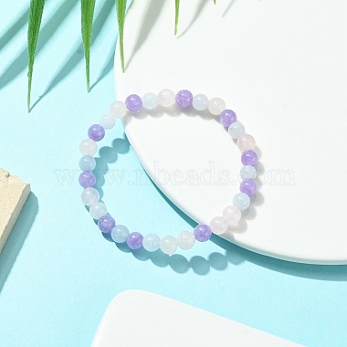 Natural Aquamarine & Rose Quartz & Amethyst Round Beaded Stretch Bracelet(BJEW-JB09582)-2