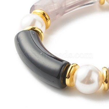 Chunky Acrylic Curved Tube Beads Stretch Bracelet for Teen Girl Women(BJEW-JB06993-02)-5