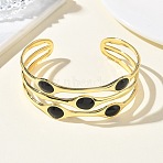 Brass Enamel Multi-strand Cuff Bangles for Women, Oval, Cadmium Free & Lead Free, Long-Lasting Plated, Rack Plating, Real 18K Gold Plated, Black, Inner Diameter: 2.24x1.81 inch(5.7x4.6cm)(BJEW-A173-01G-01)