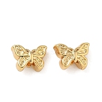 Brass Beads, Nickel Free, Butterfly, Real 18K Gold Plated, 5.5x8x4mm, Hole: 1.8mm(KK-Z136-71G)