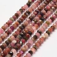 Natural Tourmaline Bead Strands, Faceted, Rondelle, 3x2.5mm, Hole: 1mm, about 140pcs/strand, 14.9 inch(G-P279-77-3mm)
